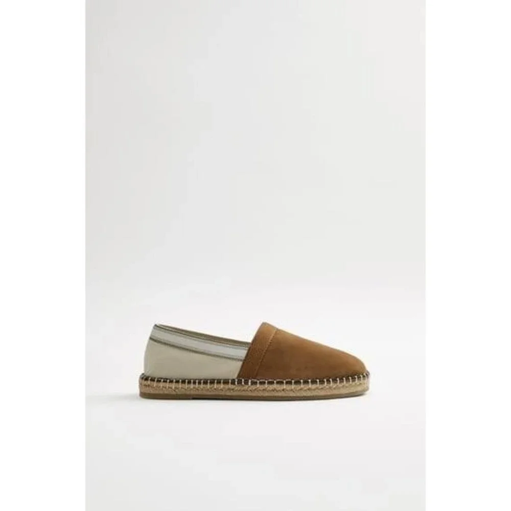 Zara Mens Espadrilles Slip On Shoes Brown Suede Contrast EU 43